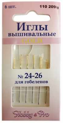   Мир вышивки 110209/g Иглы ручные с золотым ушком для гобеленов №24-26, 6шт.