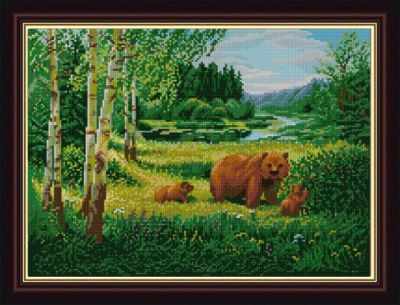 НИК 1233 Пейзаж с медведями - рисунок на ткани