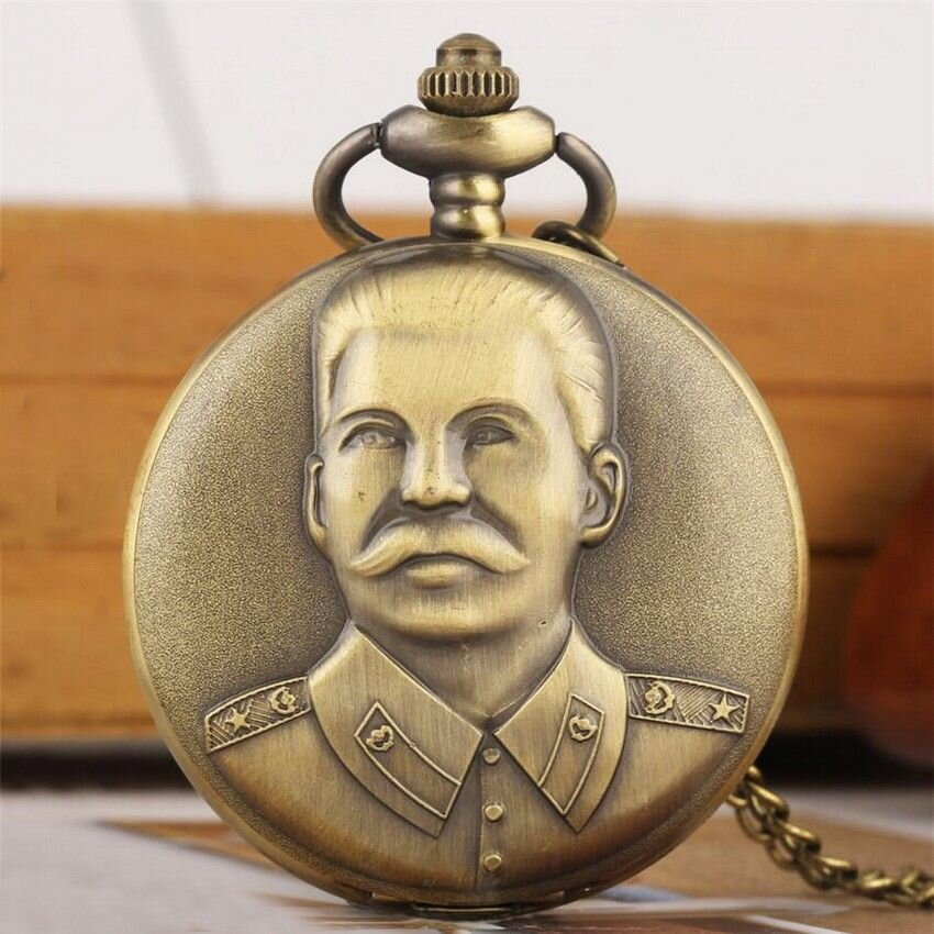 Часы карманные декоративные на цепочке (кварцевый механизм) Сталин