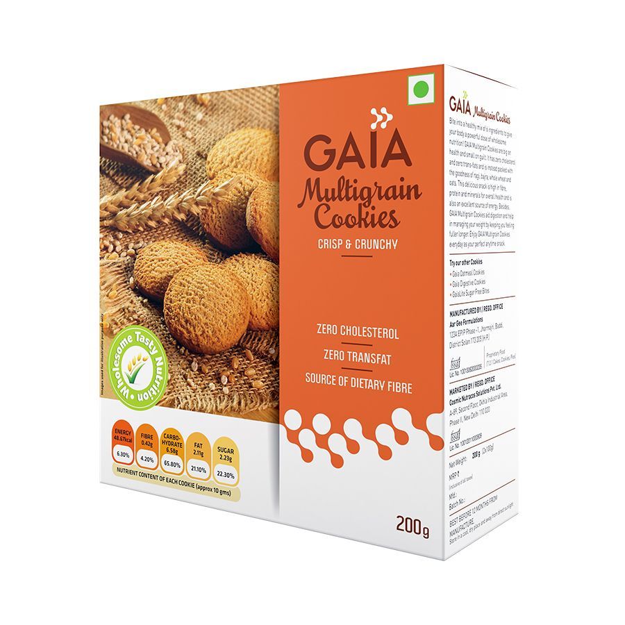 Мультизерновое печенье (200 г), Multigrain Cookies, произв. Gaia