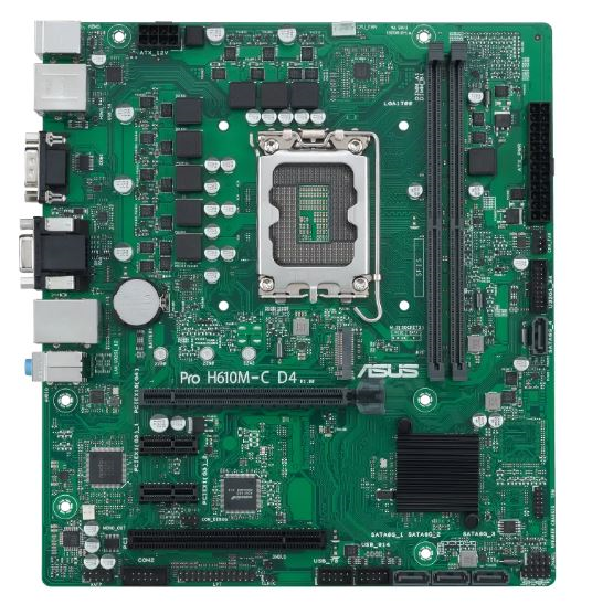 Материнская плата ASUS PRO H610M-C D4-CSM, LGA1700, B610, 2*DDR4, DP, D-Sub, HDMIx1, SATA3 + RAID, Audio, Gb LAN, USB 3.2*6, USB 2.0*6, COM port, mATX; 90MB1A30-M0EAYC (PRO H610M-C D4-CSM)