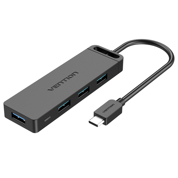 Порт-репликатор Vention Type-C to 4-Port USB 3.0 Hub with Power Supply Black 0.15M ABS Type (TGKBB)