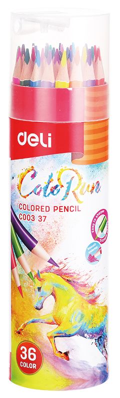 Цветные карандаши  Неватека Карандаши цветные Deli EC00337 ColoRun трехгранные 36цв. точилка карт.тубус