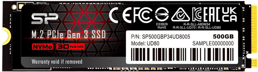 Накопитель SSD Silicon Power PCI-E 3.0 500Gb SP500GBP34UD8005 UD80 M.2 2280