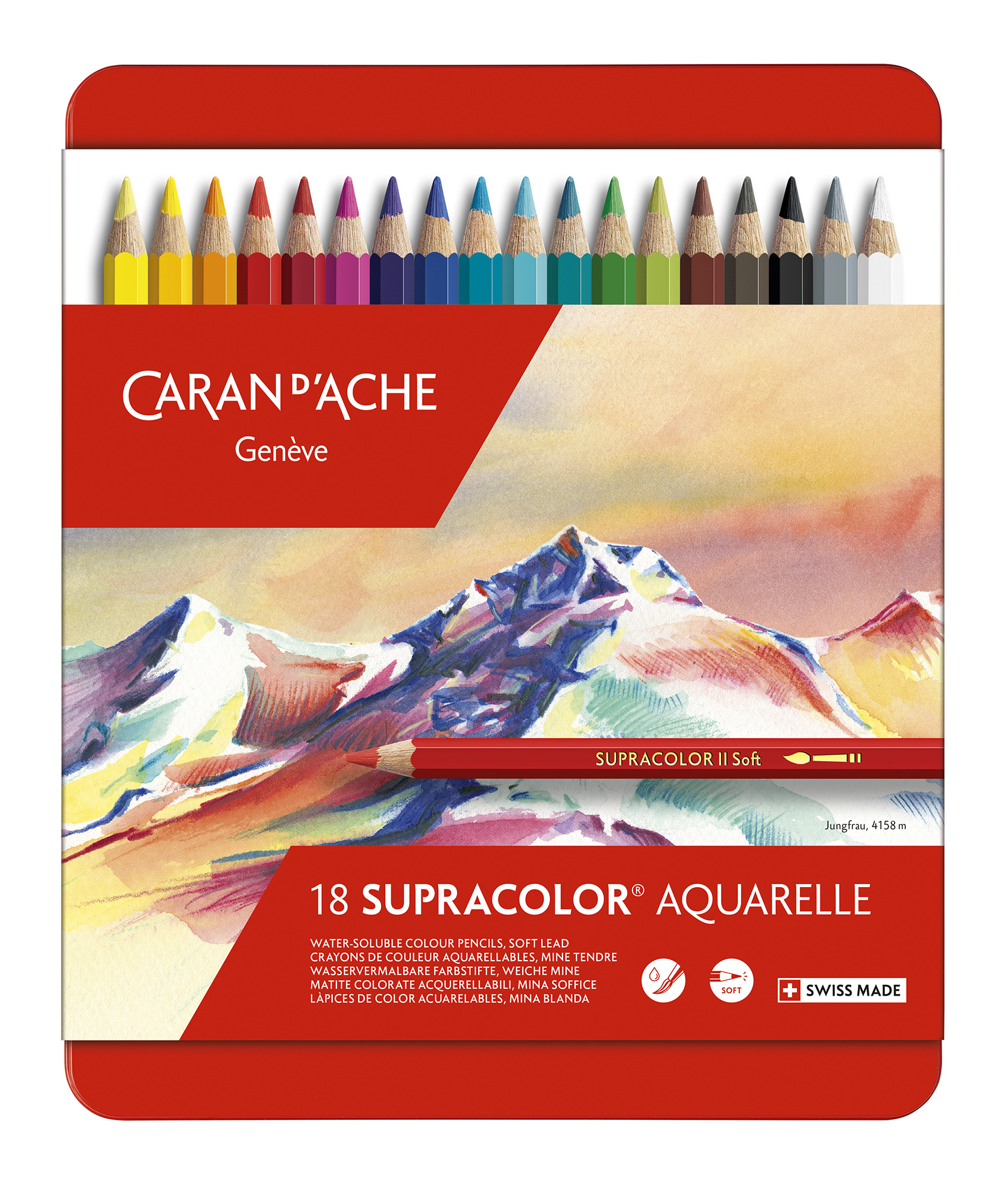 Карандаши цветные Carandache 3888.318 Supracolor шестигранные дерево d=3.8мм мет.кор. (18шт)