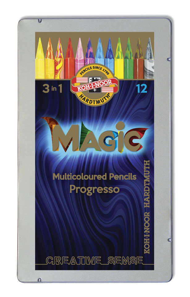 Карандаши цветные Koh-I-Noor Progresso Magic 8772 8772012004PL круглые 12цв. Jumbo многоцветные/цельнографитные мет.кор. (12шт)