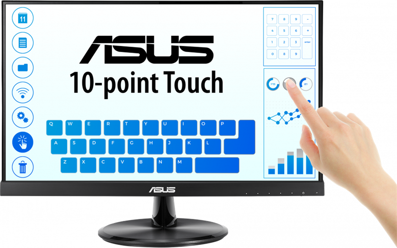  Монитор ASUS 21.5" VT229H Touch IPS LED, 1920x1080, 5ms, 250cd/m2, 178°/178°, 100mln:1,  D-SUB, HDMI, USB, колонки, Tilt, VESA, Black, 90LM0490-B01170 (VT229H)