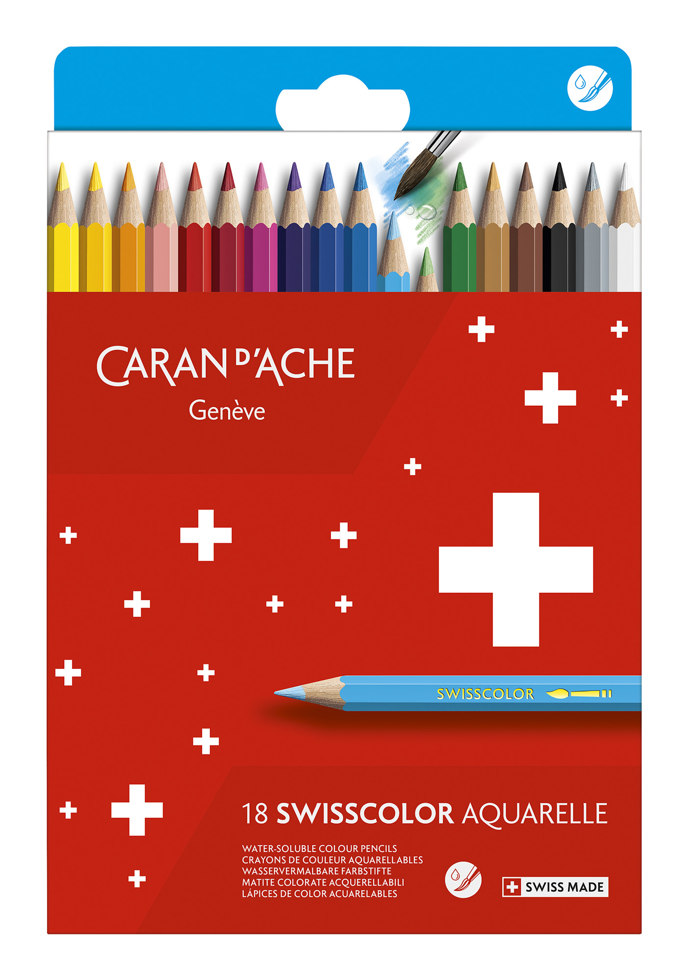 Карандаши цветные акварельные Carandache 1285.818 Swisscolor шестигранные дерево d=2.8мм коробка/европод. (18шт)