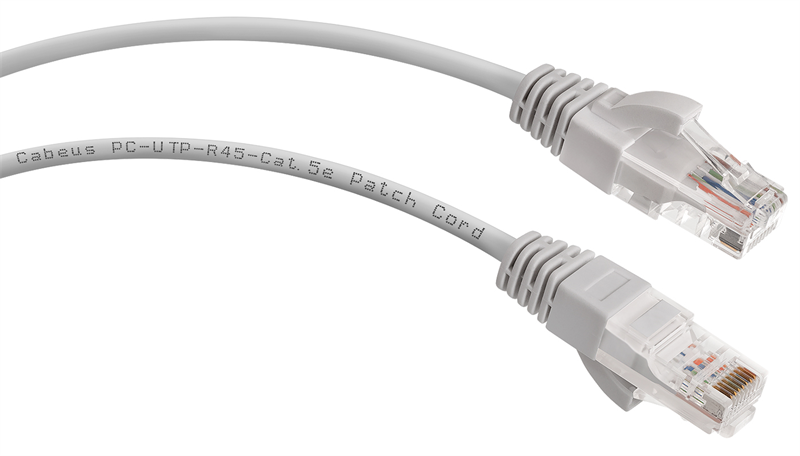 Коннекторы Cabeus PC-UTP-RJ45-Cat.5e-5m-LSZH Патч-корд U/UTP, категория 5е, 2xRJ45/8p8c, неэкранированный, серый, LSZH, 5м (PC-UTP-RJ45-Cat.5e-5m-LSZH)