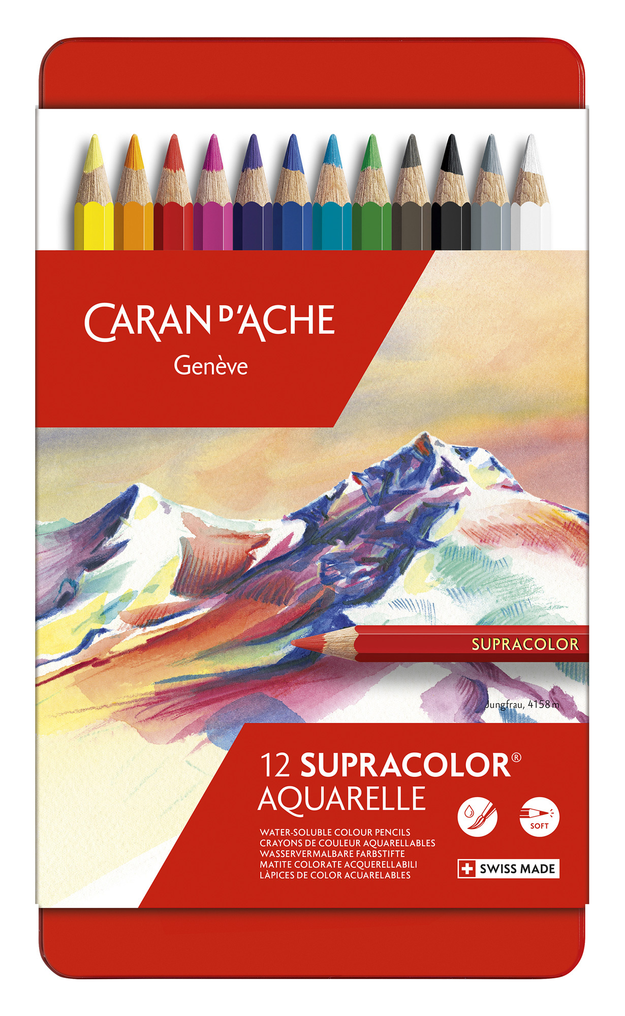 Карандаши цветные Carandache 3888.312 Supracolor шестигранные дерево d=3.8мм мет.кор. (12шт)