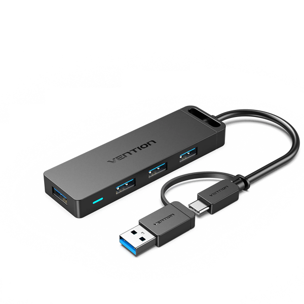 Порт-репликатор Vention 4-Port USB 3.0 Hub with Type C & USB 3.0 2-in-1 Interface and Power Supply 0.15M ABS Type (CHTBB)