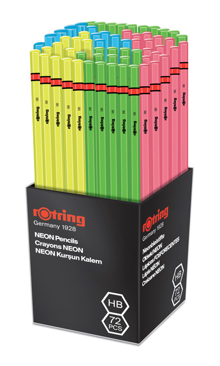 Карандаш чернографит. Rotring 2090066 Neon HB восьмигран. корпус ассорти (ж/роз/зел/син) коробка картонная