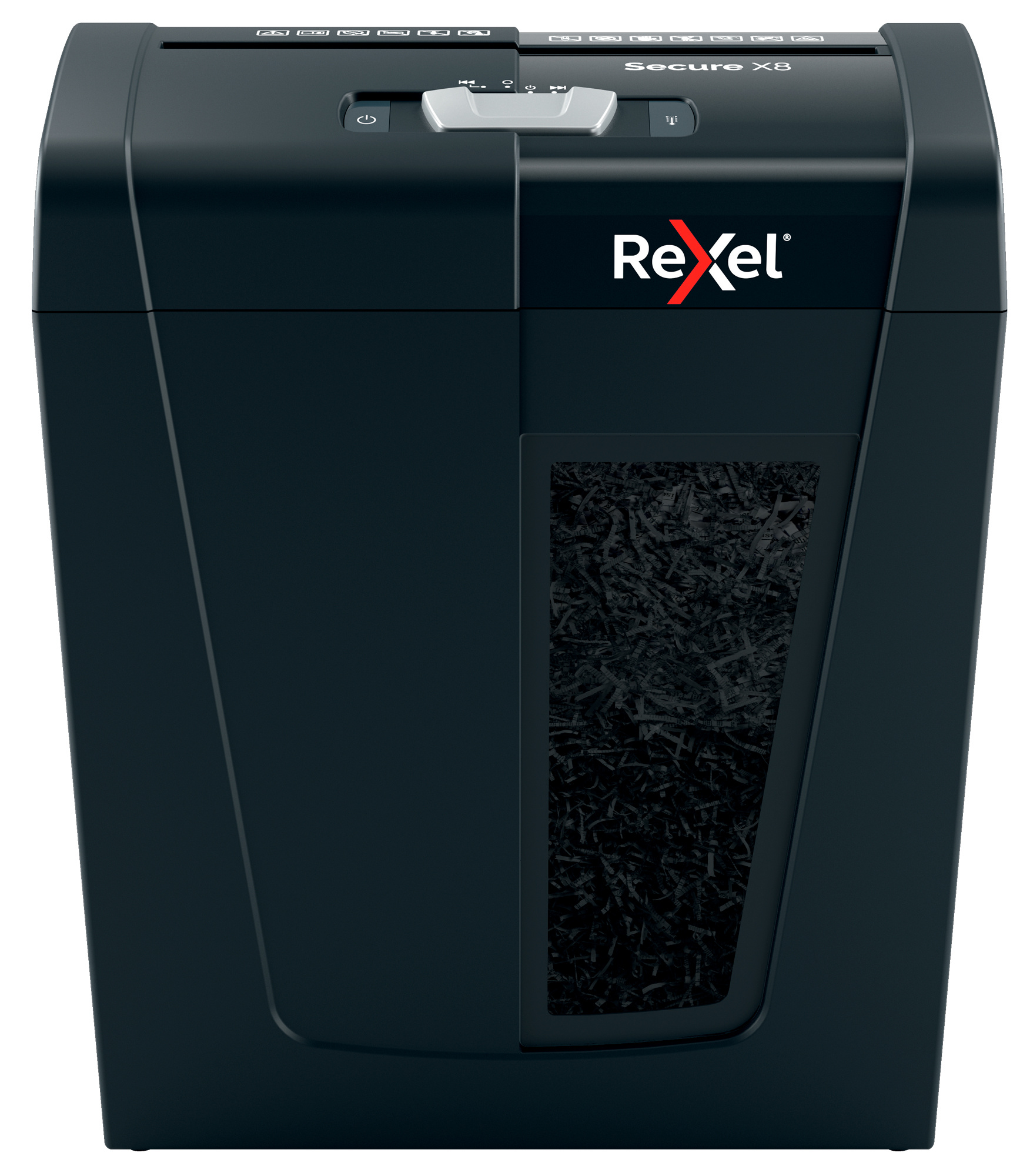 Шредеры (Уничтожители) Шредер Rexel SECURE X8 EU черный (секр.P-4)/фрагменты/8лист./14лтр./скрепки/скобы