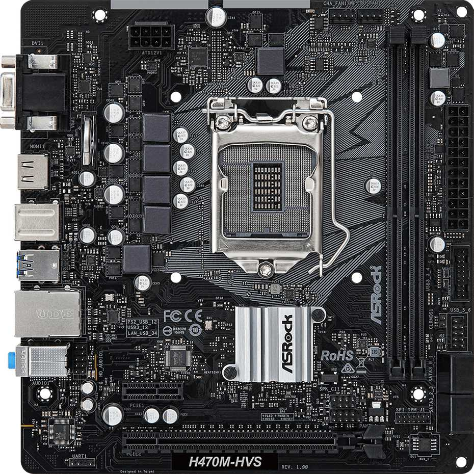 Материнская плата Asrock H470M-HVS Soc-1200 Intel H470 2xDDR4 mATX AC`97 8ch(7.1) GbLAN+VGA+HDMI