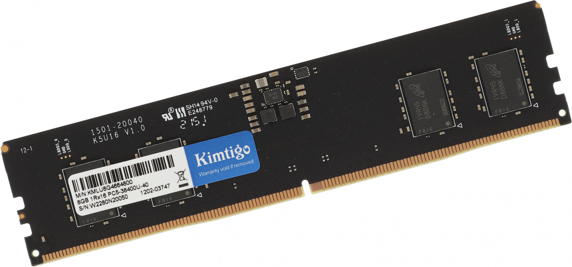 Память DDR5 8Gb 4800MHz Kimtigo KMLU8G4664800 RTL PC4-21300 CL19 DIMM 260-pin 1.2В single rank