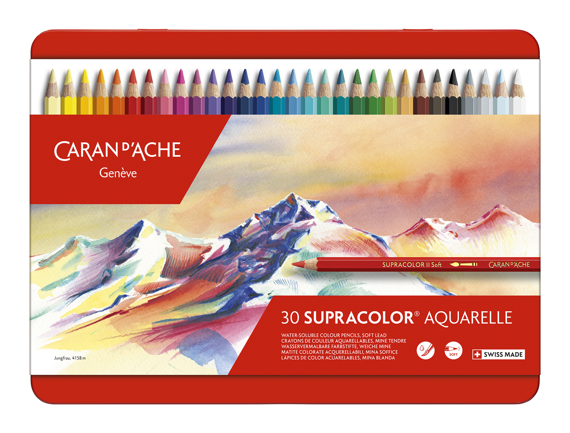 Карандаши цветные Carandache 3888.330 Supracolor шестигранные дерево d=3.8мм мет.кор. (30шт)