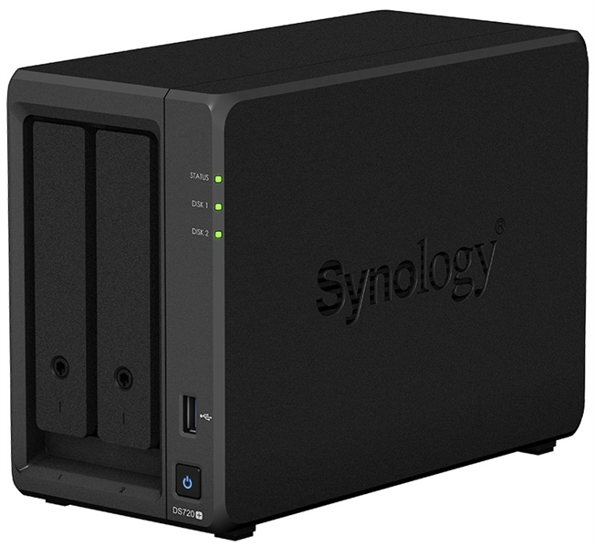 Система хранения данных 'Synology QC2,0GhzCPU/2GB(upto6)/RAID0,1,10,5,6/up to 2HDDs SATA(3,5' or 2,5')(upto 7 with DX517)/2xUSB3.0/2GigEth/iSCSI/2xIPcam(up to40)/1xPS/3YW (repl DS718+)' (DS720+)