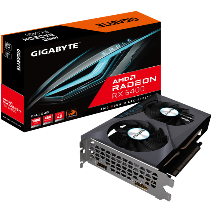 Видеокарта Gigabyte PCI-E GV-R64EAGLE-4GD AMD Radeon RX 6400 4096Mb 64 GDDR6 2610/18000 HDMIx1 DPx1 HDCP Ret