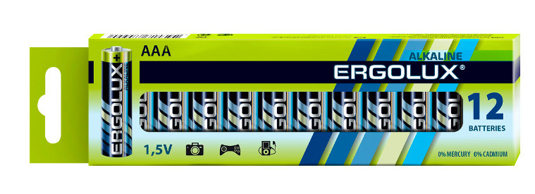 Батарея Ergolux Alkaline LR03 BP-12 AAA 1250mAh (12шт) коробка