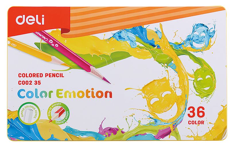 Цветные карандаши  Неватека Карандаши цветные Deli EC00235 Color Emotion липа 36цв. мет.кор. (36шт)