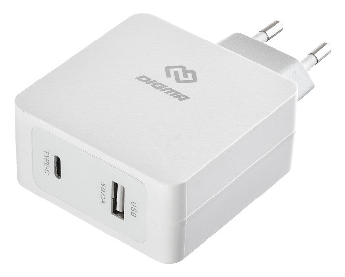 Сетевое зар./устр. Digma DGPD-45W-WG 3A+2.4A PD универсальное кабель USB Type C белый