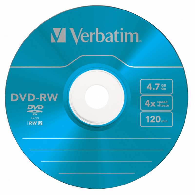 Диск DVD-RW Verbatim 4.7Gb 4x Slim case (5шт) Color (43563)