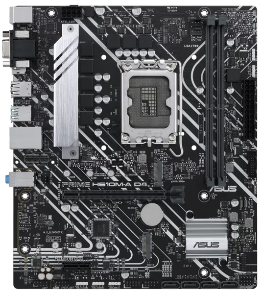 Материнская плата ASUS PRIME H610M-A D4, LGA1700, H610, 2*DDR4, D-Sub + DP + HDMI, SATA3, Audio, Gb LAN, USB 3.2*4, USB 2.0*6, COM*1 header (w/o cable), mATX ; 90MB19P0-M0EAY0 (PRIME H610M-A D4)