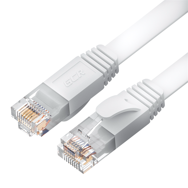 Патч-корд PROF плоский прямой 7.5m, UTP медь кат.6, белый, 30 AWG, ethernet high speed 10 Гбит/с, RJ45, T568B (GCR-52875)