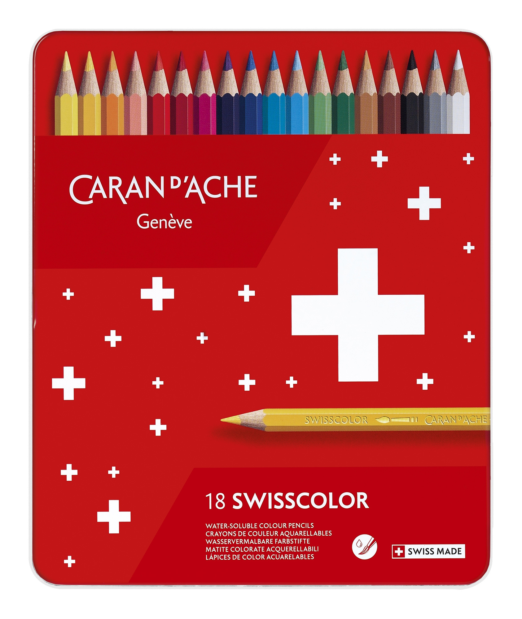 Цветные карандаши Карандаши цветные акварельные Carandache 1285.718 Swisscolor шестигранные дерево d=2.8мм мет.кор. (18шт)