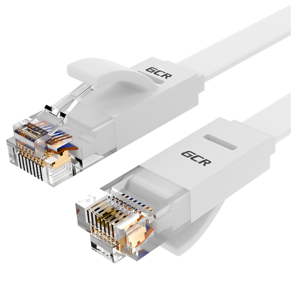 GCR Патч-корд PROF плоский прямой 7.5m, UTP медь кат.6, белый, 30 AWG, ethernet high speed 10 Гбит/с, RJ45, T568B (GCR-51795)