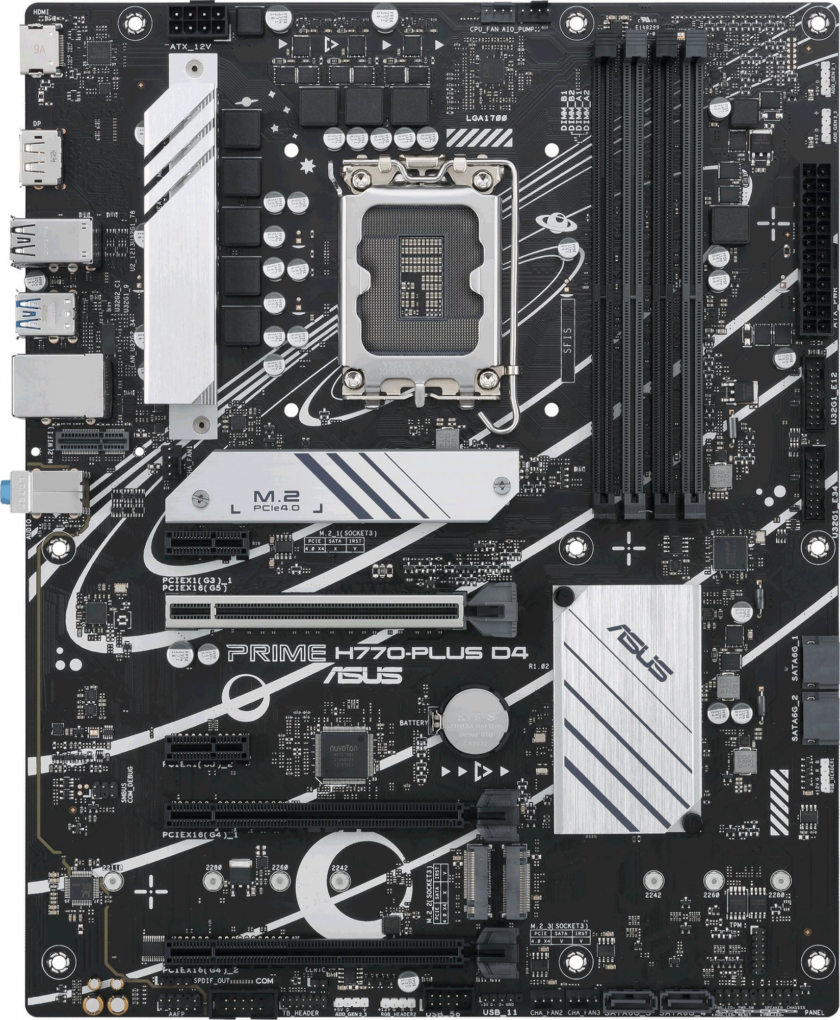 Материнская плата ASUS PRIME H770-PLUS D4, LGA1700, H770, 4*DDR4, HDMI+DP, 4xSATA3 + RAID, M2, Audio, Gb LAN, USB 3.2, USB 2.0, ATX; 90MB1CU0-M0EAY0 (PRIME H770-PLUS D4)