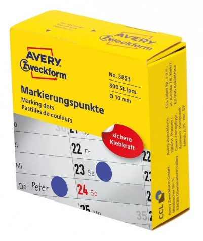 Этикетки Avery Zweckform 3853 800шт на листе диаметр 10мм/70г/м2/синий самоклей. универсальная (упак.:1рул)