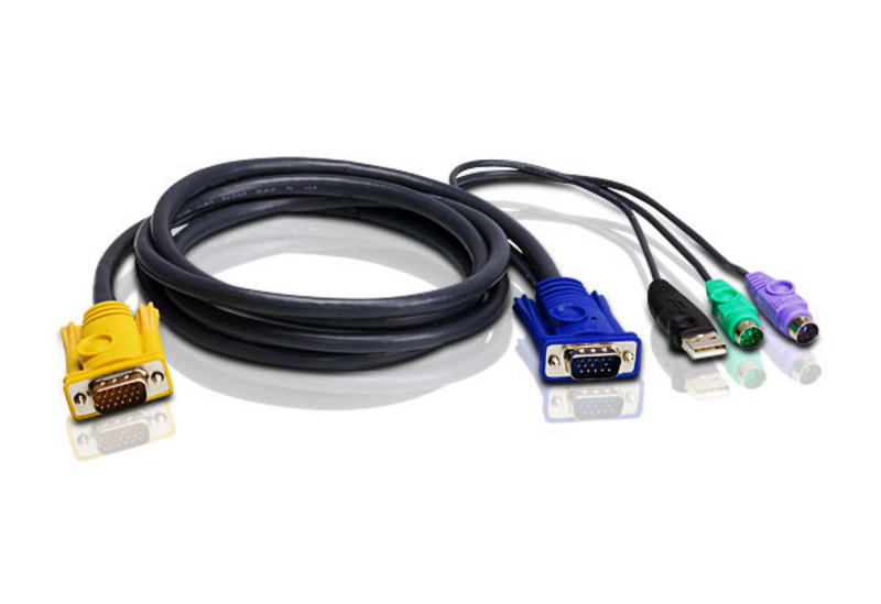 Шнур, мон., клав.+мышь USB, SPHD=>HD DB15+USB A-Тип+2x6MINI-DIN, Male-4xMale,  8+8 проводов, опрессованный,   1.8 метр., черный, (с поддерKой KVM PS/2) ATEN 2L-5302UP