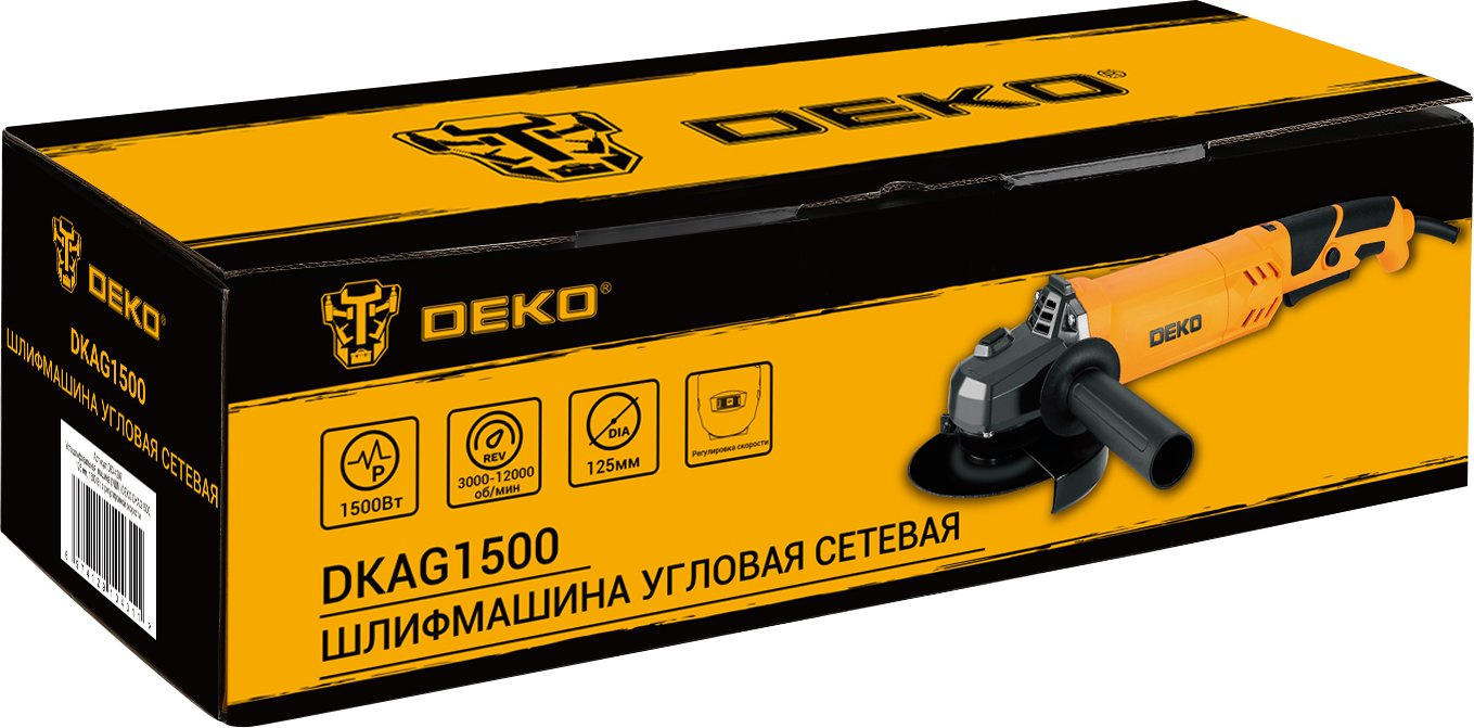 Углошлифовальная машина Deko DKAG1500 1500Вт 12000об/мин рез.шпин.:M14 d=125мм