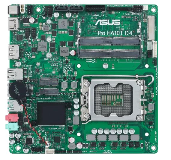 Материнская плата ASUS PRO H610T D4-CSM, LGA1700, H610, 2*DDR4, DP,HDMI, SATA 6.0, M.2, USB 3.2*2, USB 2.0*2,  mITX; 90MB1AM0-M0EAYC (PRO H610T D4-CSM)