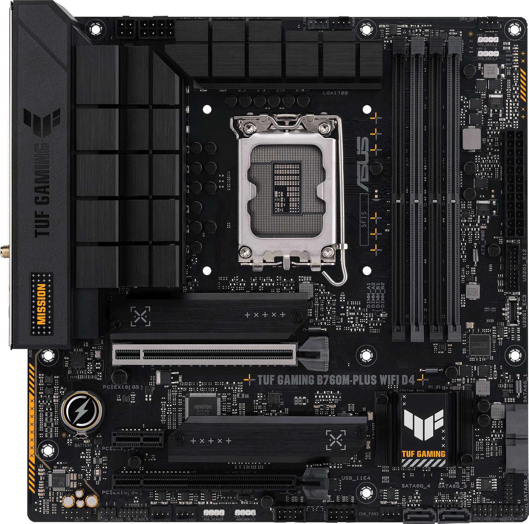 Материнская плата ASUS TUF GAMING B760M-PLUS WIFI D4, LGA1700, B760, 4*DDR4, HDMI+DP, 4xSATA3 + RAID, M2, Audio, Gb LAN, USB 3.2, USB 2.0, mATX; 90MB1DG0-M0EAY0 (TUF GAMING B760M-PLUS WIFI D4)