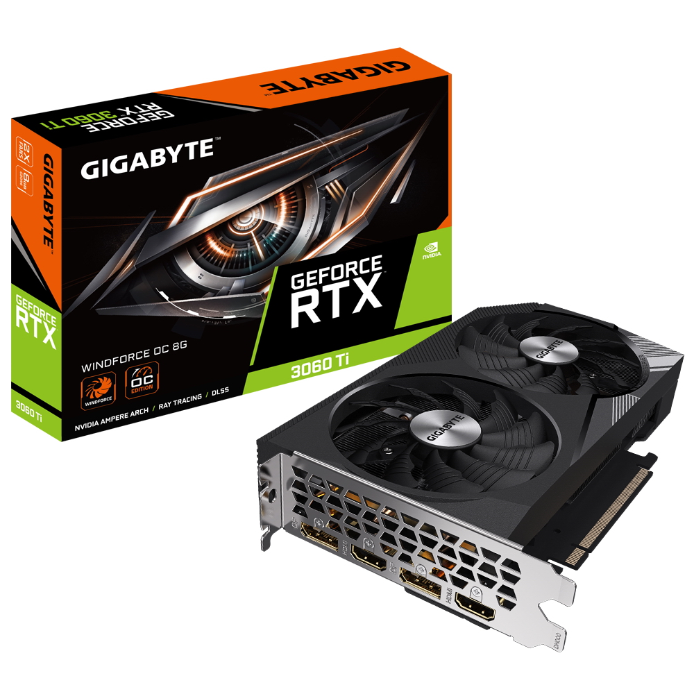 Видеокарта Gigabyte WindForce nVidia RTX 3060 Ti 8192 14000 256 RTL [GV-N306TWF2OC-8GD 2.0]