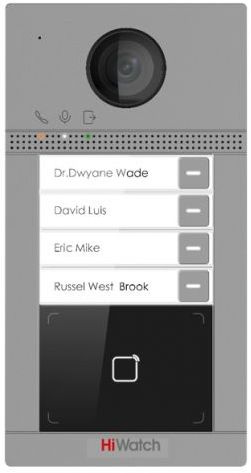 2Мп IP вызывная панель на четырех абонентов с ИК-подсветкой до 3м и Wi-Fi2Мп; Wi-Fi 2.4ГГц Web интерфейс;PoE/ 12В DC Mifare считыватель (до 2000 пользователей 10000 карт);WDR; BLC; DNR; 10M/100M Ethernet 2 реле для замка;IP65 IK08 металл/пластик врезной м