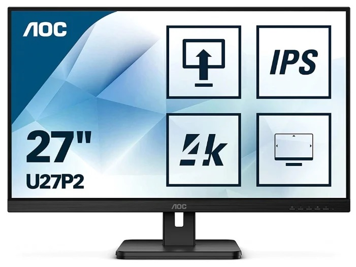 Монитор 27" AOC U27P2 3840x2160 60Гц IPS WLED 16:9 4ms HDMI DP 4*USB 3.2 1000:1 50M:1 178/178 350cd HAS Pivot Swivel Tilt Speakers Black (U27P2)