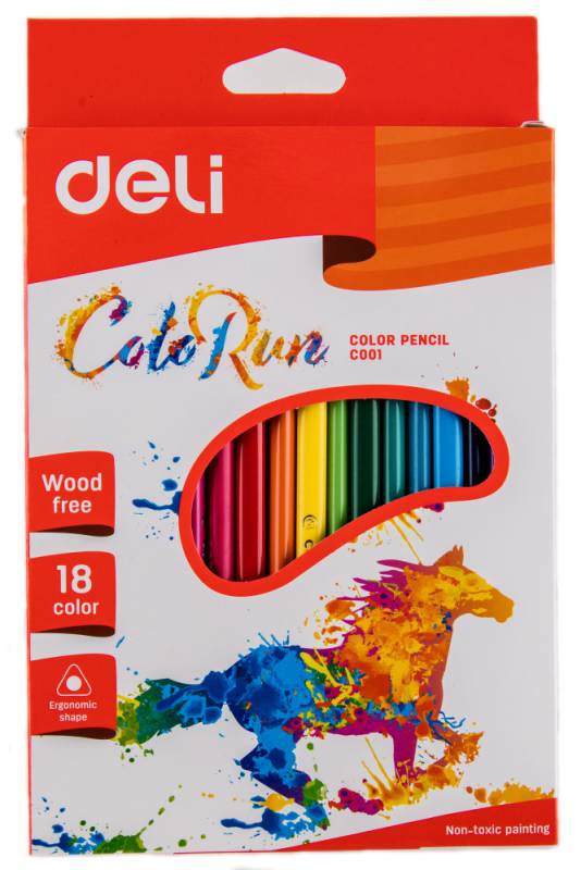 Цветные карандаши Карандаши цветные Deli ColoRun EC00110 трехгранные пластик 18цв. коробка/европод.