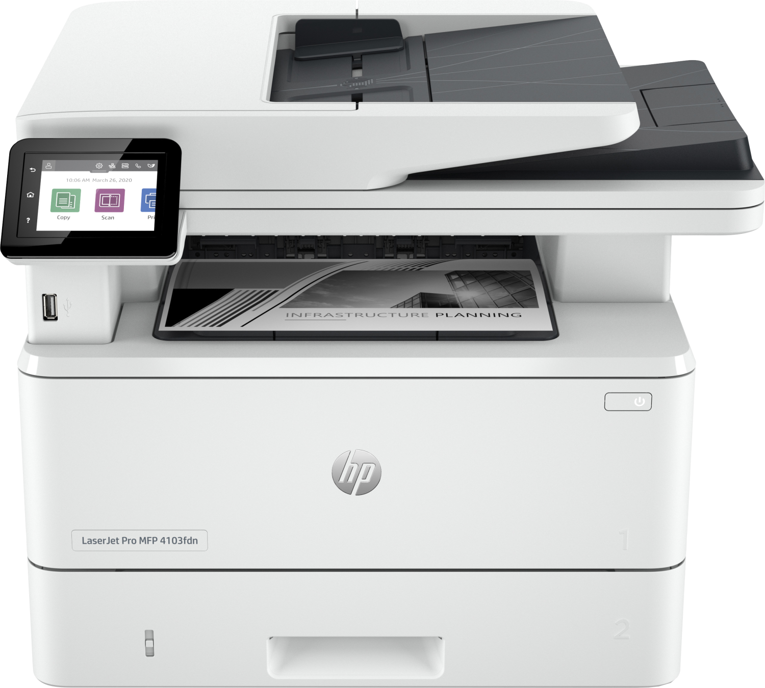 МФУ HP LaserJet Pro MFP M4103fdn Printer (A4)  Printer/Scanner/Copier/Fax/ADF 1200 dpi 38 ppm 512 Mb 1200 MHz tray 100+250 pages USB+Ethernet Prin, cart.10 000 page