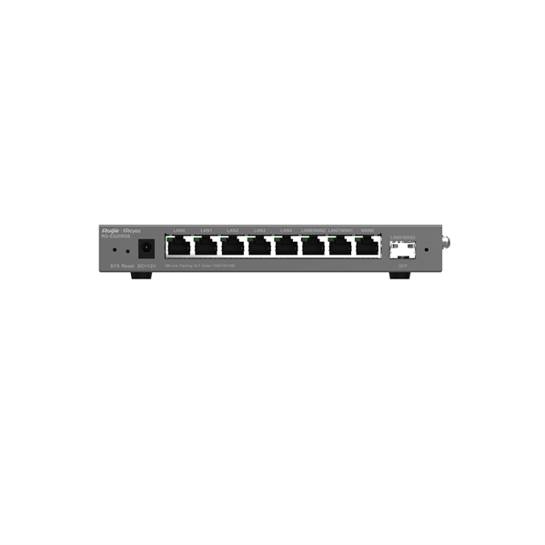 Маршрутизатор Reyee Desktop 9-port cloud management router , including 8 gigabit electrical ports and 1 gigabit SFP port , supports 1 WAN port , 5 LAN ports , and 3 LAN /WAN ports ; a maximum of 200 concurrent user (RG-EG209GS)