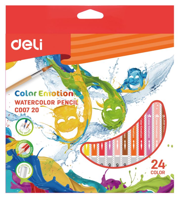 Цветные карандаши Карандаши цветные акварельные Deli EC00720 Color Emotion липа 24цв. коробка/европод. (24шт)