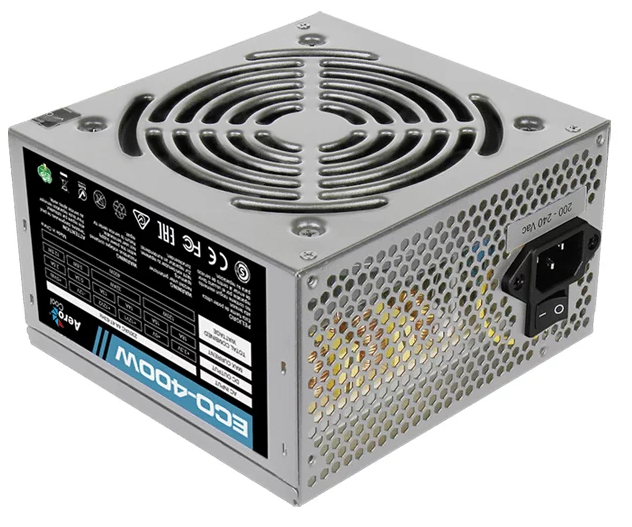 Блок питания Aerocool 400W Retail ECO-400W ATX v2.3 Haswell, fan 12cm, 400-mm cable, power cord, 20+4P, 12V 4P, 1x PCI-E 6P, 2x SATA, 2x PATA, 1x FDD (ECO-400W)