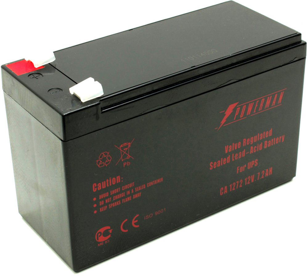 Батарея POWERMAN Battery CA1272, напряжение 12В, емкость 7Ач,макс. ток разряда 105А, макс. ток заряда 2.1А, свинцово-кислотная типа AGM, тип клемм F2, Д/Ш/В 151/65/94, 2.21 кг. Powerman CA1272/UPS (POWERMAN Battery 12V/7.2AH)