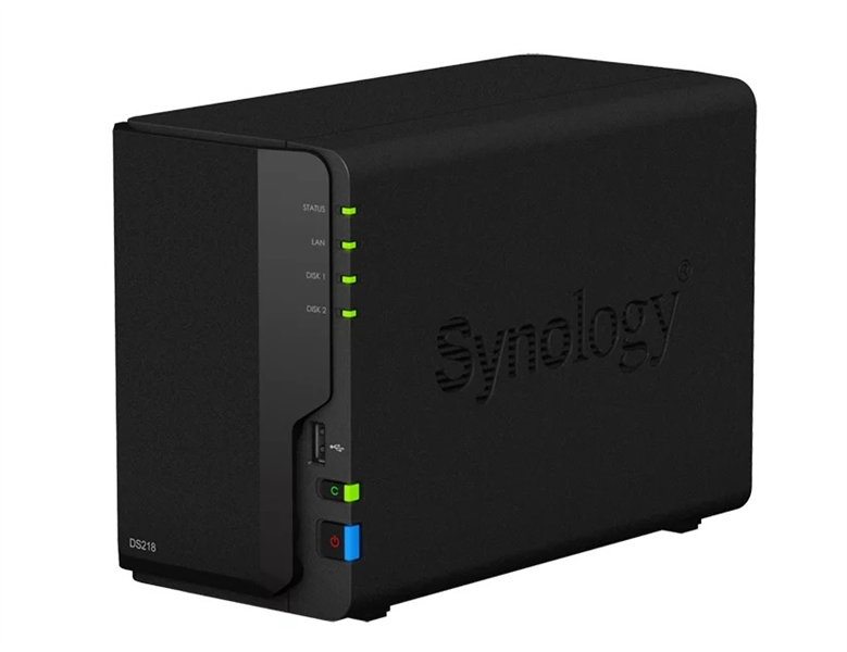 Система хранения данных Synology  QC1,4GhzCPU/2GB DDR4/RAID0,1/up to 2hot plug HDDs SATA(3,5'')/2xUSB3.0,1xUSB2.0/1GigEth/iSCSI/2xIPcam(up to 20)/1xPS repl DS216 (DS218)