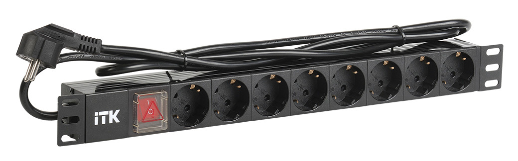 PDU  Неватека Блок распределения питания ITK PH12-8D1-P гор.размещ. 8xSchuko базовые 16A Schuko 2м