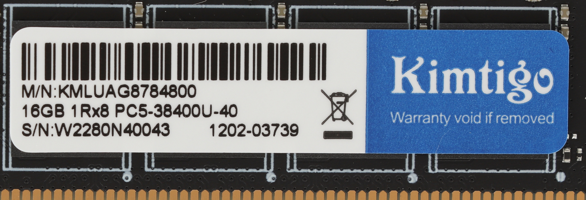  Память DDR5 16Gb 4800MHz Kimtigo KMLUAG8784800 RTL PC4-21300 CL19 DIMM 260-pin 1.2В single rank