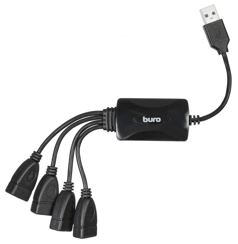 USB Hub  Неватека Разветвитель USB 2.0 Buro BU-HUB4-0.3-U2.0-Splitter 4порт. черный