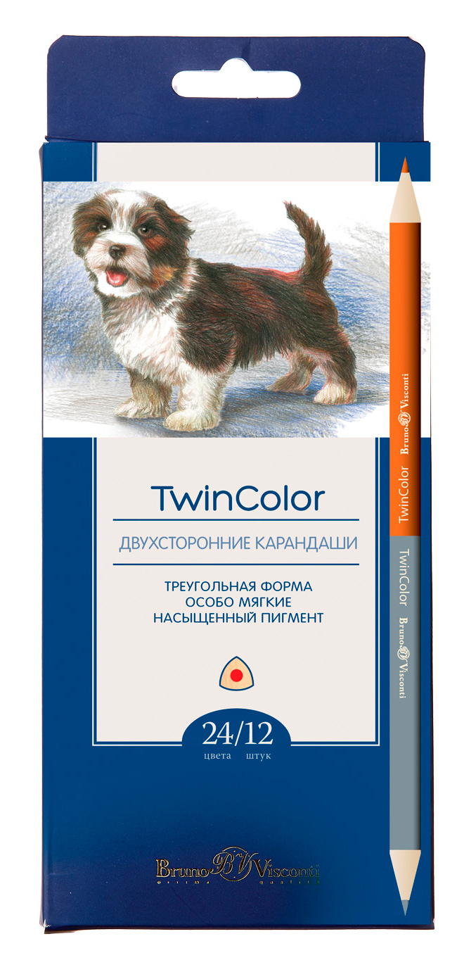 Карандаши цветные Bruno Visconti TwinColor 30-0050 трехгранные дерево d=3мм 24цв. карт.кор.